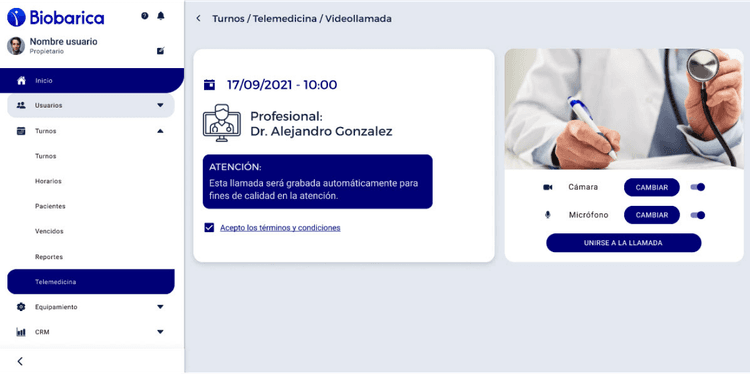 Podrá asignar turnos de telemedicina para tener llamadas con sus pacientes y poder asesorarlos a la distancia.